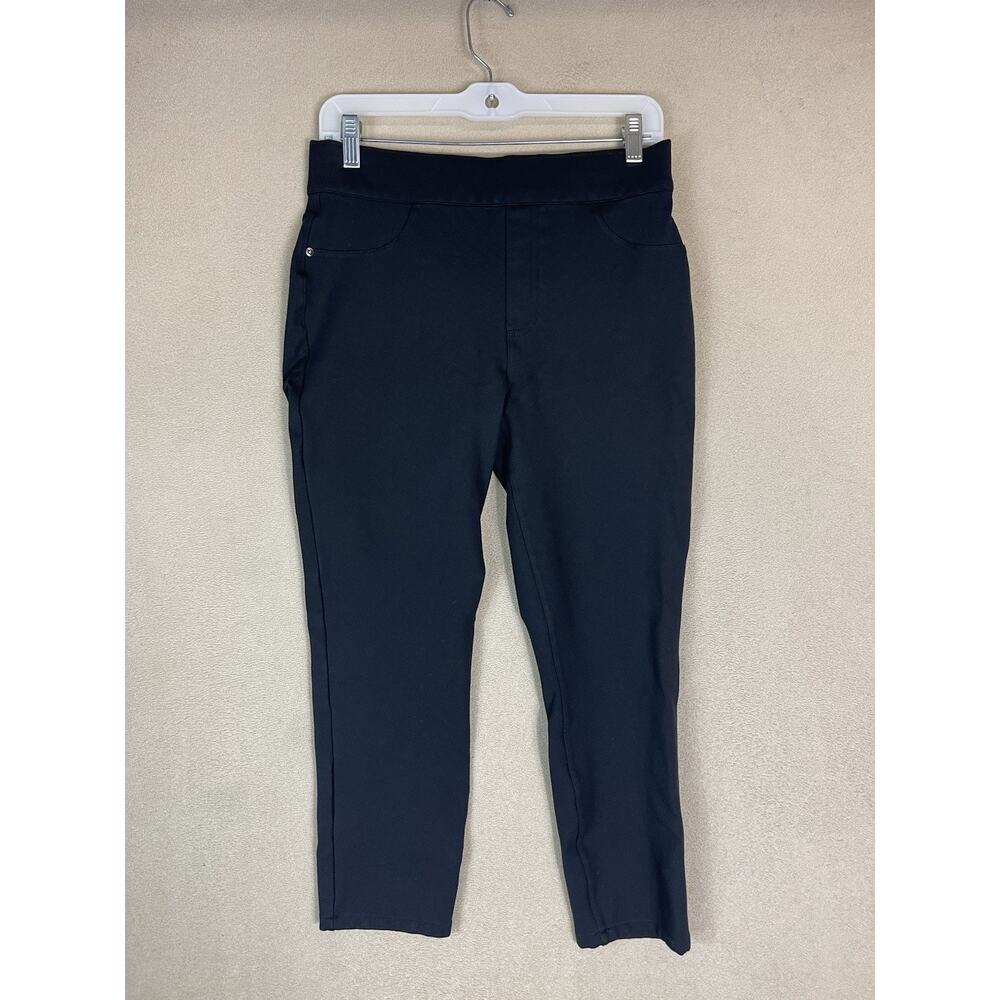 Spanx Pants Womens L Black Pull On Cropped Ankle High Rise Stretch Regular Fit